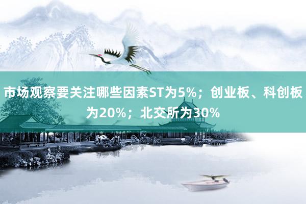 市场观察要关注哪些因素ST为5%；创业板、科创板为20%；北交所为30%