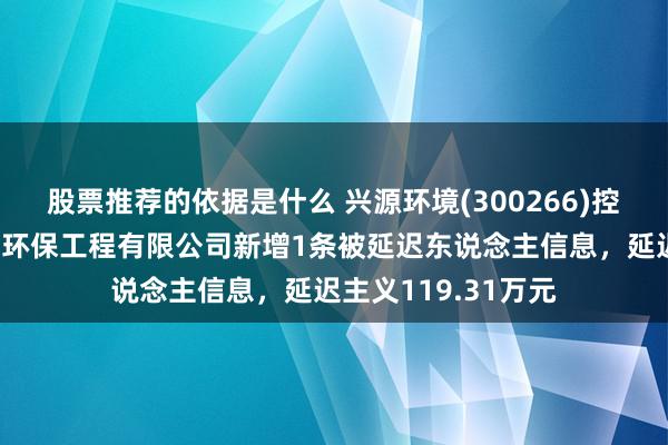 股票推荐的依据是什么 兴源环境(300266)控股的浙江水好意思环保工程有限公司新增1条被延迟东说念主信息，延迟主义119.31万元