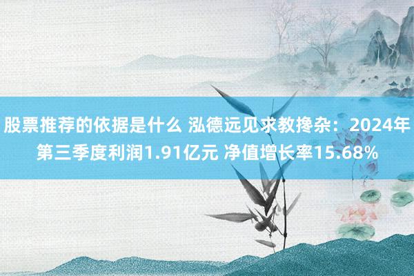 股票推荐的依据是什么 泓德远见求教搀杂：2024年第三季度利润1.91亿元 净值增长率15.68%