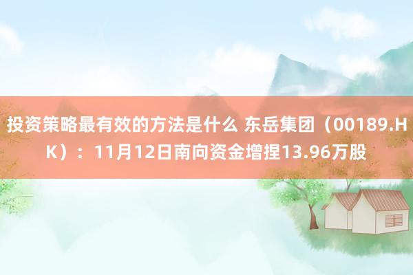 投资策略最有效的方法是什么 东岳集团（00189.HK）：11月12日南向资金增捏13.96万股