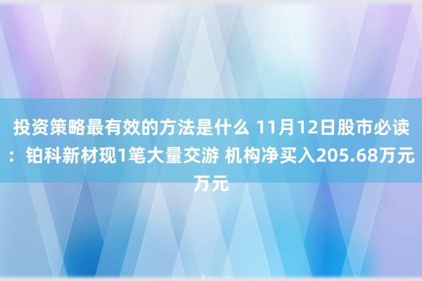 投资策略最有效的方法是什么 11月12日股市必读：铂科新材现1笔大量交游 机构净买入205.68万元