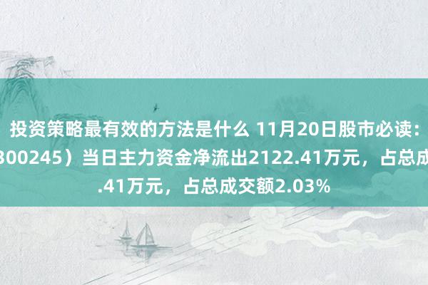 投资策略最有效的方法是什么 11月20日股市必读：天玑科技（300245）当日主力资金净流出2122.41万元，占总成交额2.03%