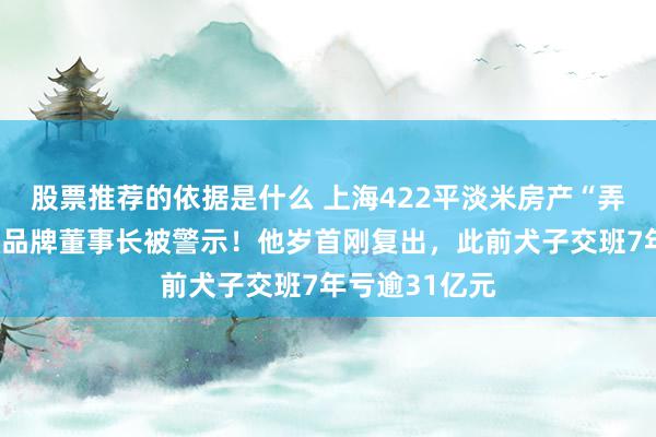 股票推荐的依据是什么 上海422平淡米房产“弄错”了，驰名品牌董事长被警示！他岁首刚复出，此前犬子交班7年亏逾31亿元