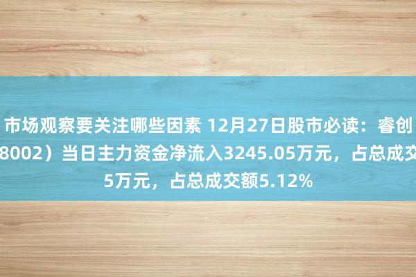 市场观察要关注哪些因素 12月27日股市必读：睿创微纳（688002）当日主力资金净流入3245.05万元，占总成交额5.12%