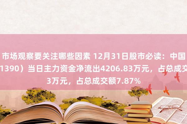 市场观察要关注哪些因素 12月31日股市必读：中国中铁（601390）当日主力资金净流出4206.83万元，占总成交额7.87%