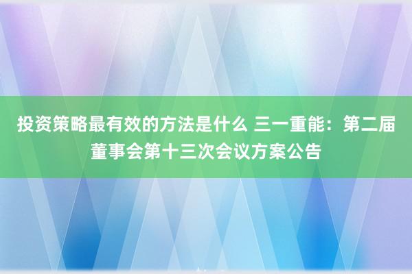 投资策略最有效的方法是什么 三一重能：第二届董事会第十三次会议方案公告