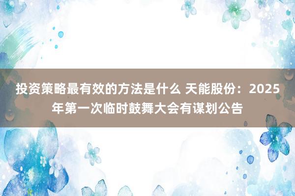 投资策略最有效的方法是什么 天能股份：2025年第一次临时鼓舞大会有谋划公告