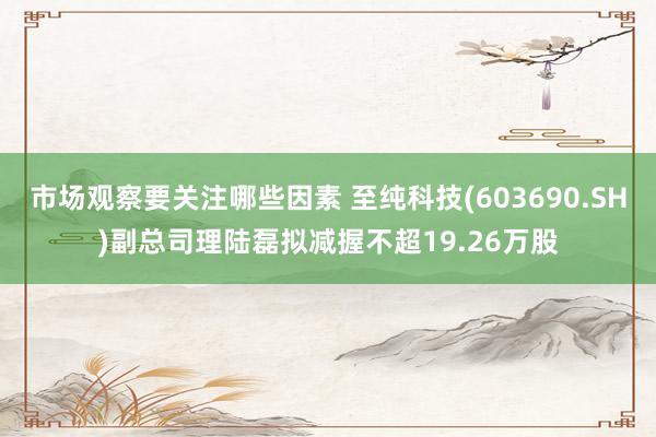 市场观察要关注哪些因素 至纯科技(603690.SH)副总司理陆磊拟减握不超19.26万股