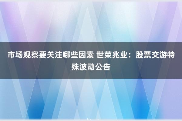 市场观察要关注哪些因素 世荣兆业：股票交游特殊波动公告