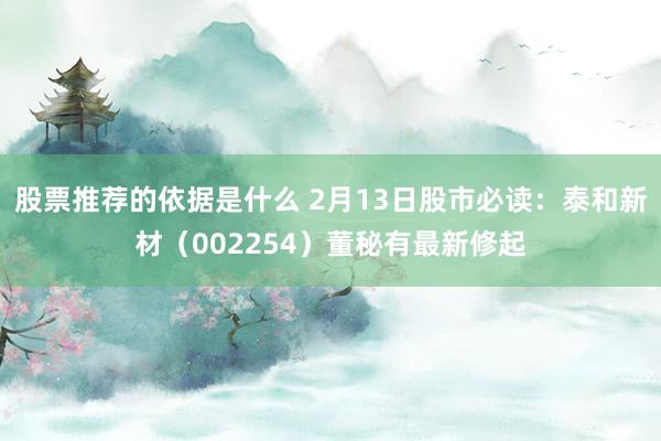 股票推荐的依据是什么 2月13日股市必读：泰和新材（002254）董秘有最新修起