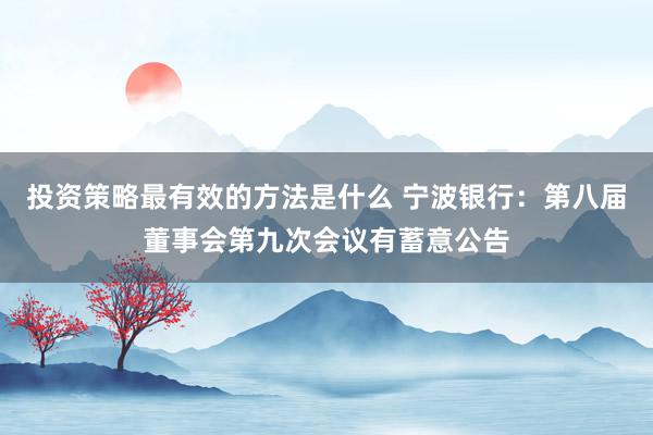 投资策略最有效的方法是什么 宁波银行：第八届董事会第九次会议有蓄意公告