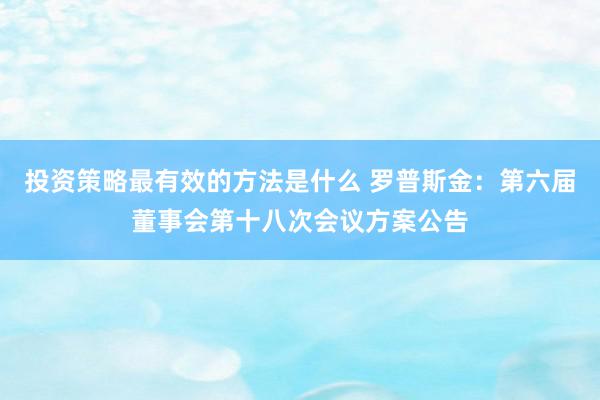 投资策略最有效的方法是什么 罗普斯金：第六届董事会第十八次会议方案公告