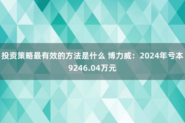 投资策略最有效的方法是什么 博力威：2024年亏本9246.04万元