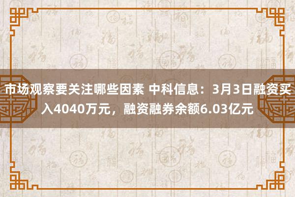 市场观察要关注哪些因素 中科信息：3月3日融资买入4040万元，融资融券余额6.03亿元