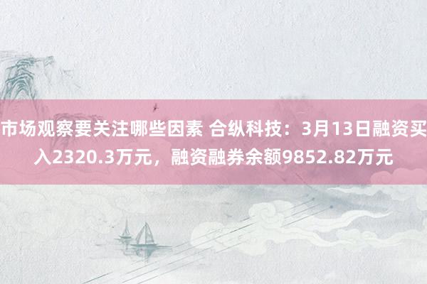 市场观察要关注哪些因素 合纵科技：3月13日融资买入2320.3万元，融资融券余额9852.82万元